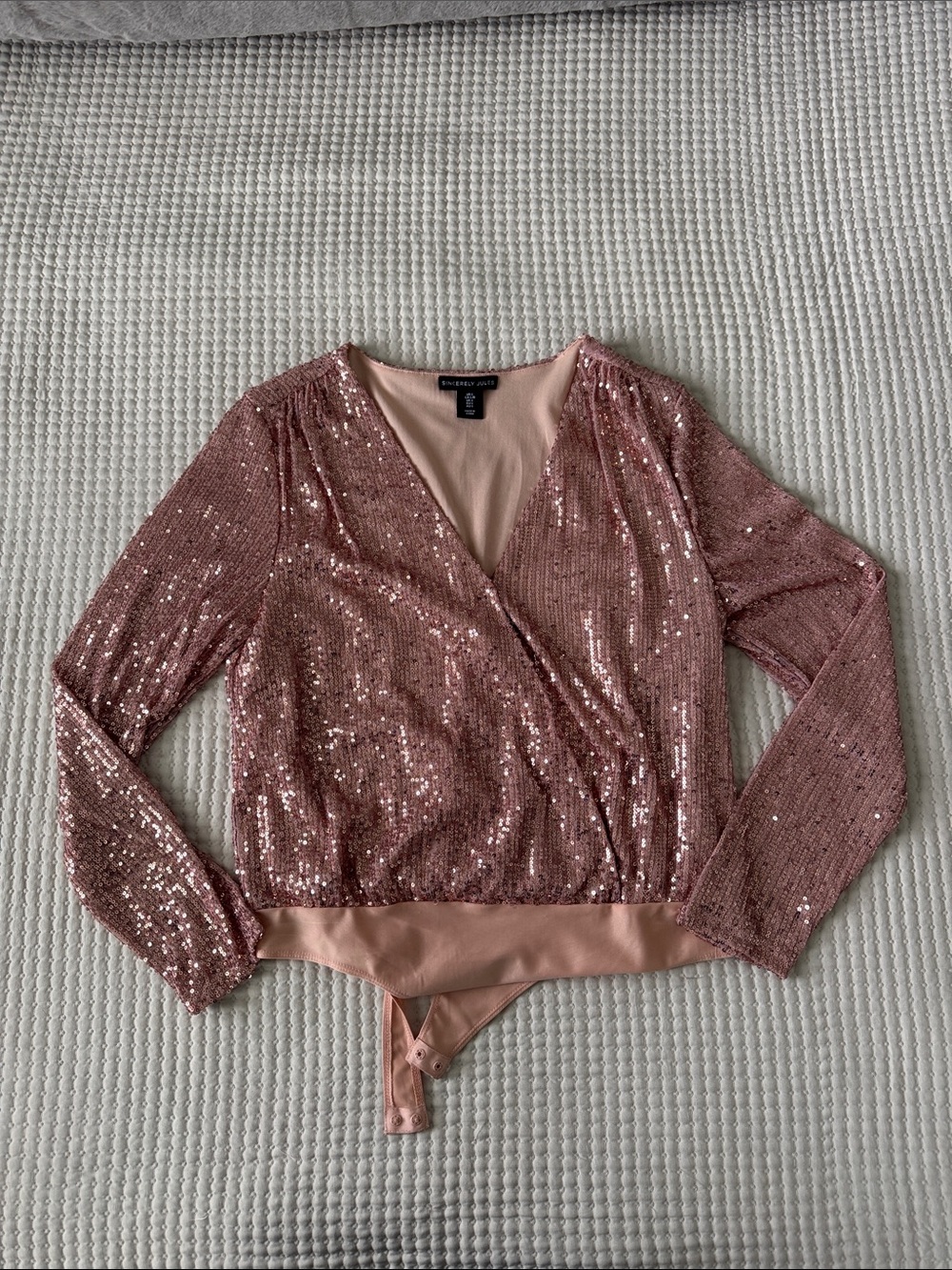 Sequin Surplice Bodysuit Top - Dusty Rose
